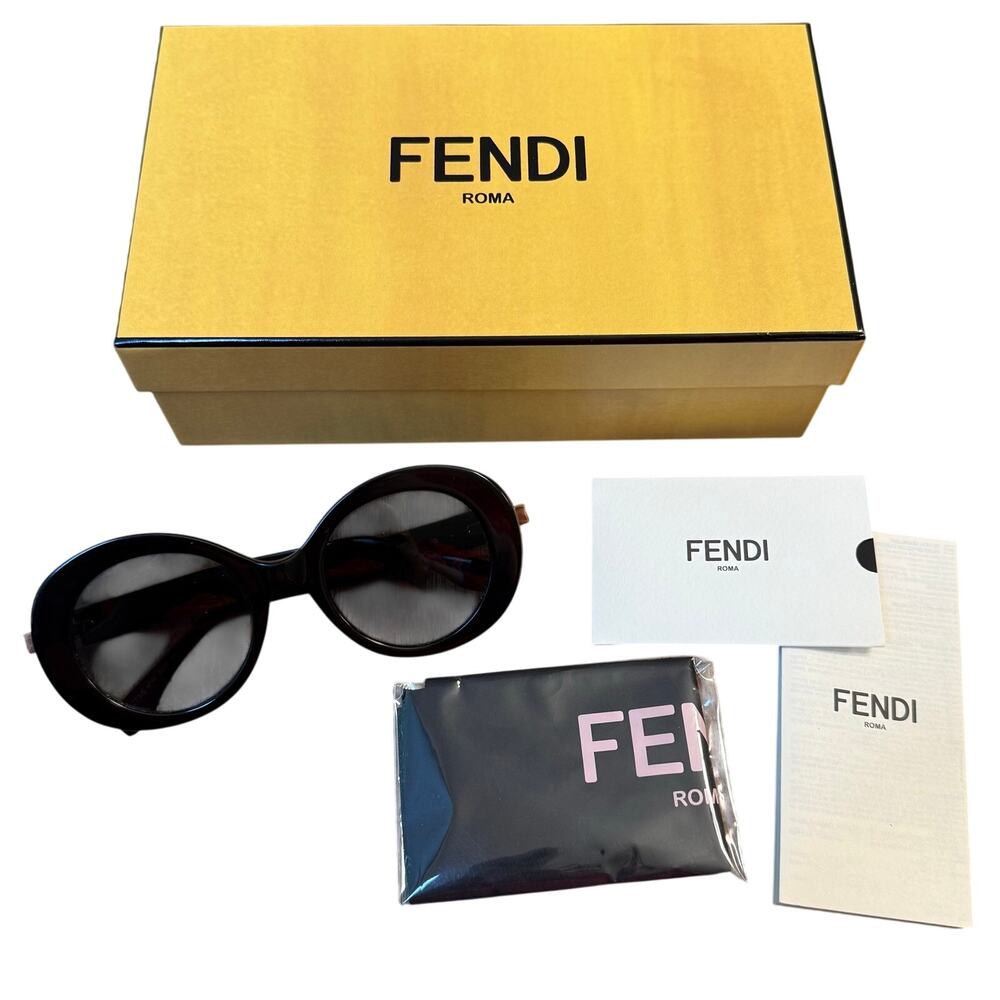 FENDI Peekaboo Sunglasses Oval 0293/S Black Gold Hinge Detail Italy Made Women's
